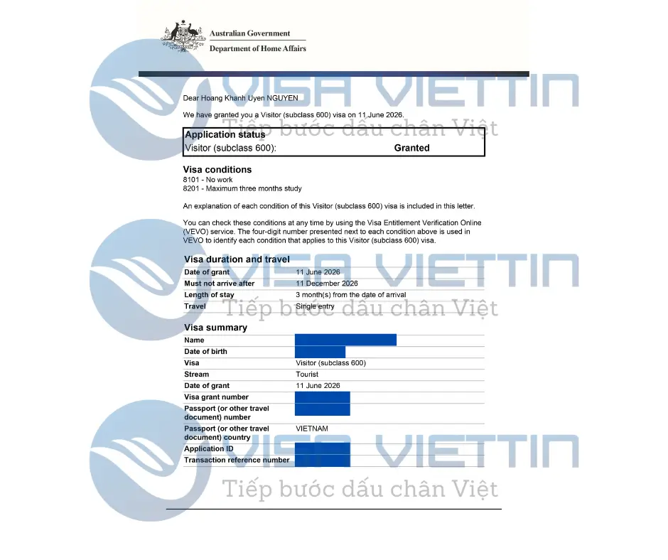 visa úc 600 - visa viettin